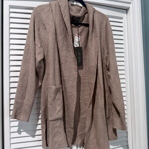 Rachel Zoe Open-Front Taupe Hooded Cardigan